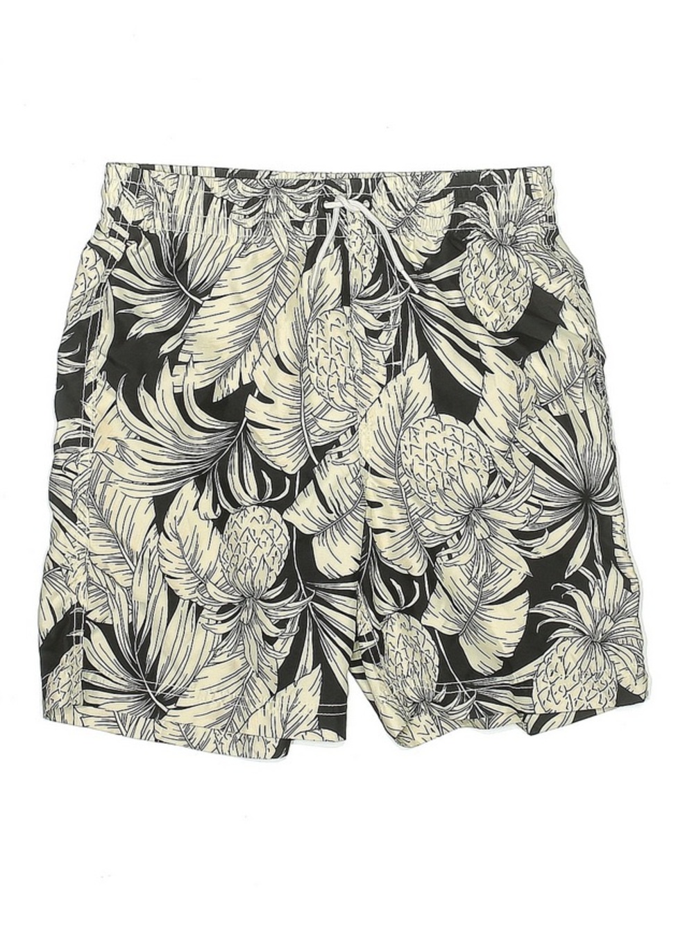 Old Navy Black and Cream Tropical Print Swim Trunks